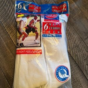 Vintage Tru Fit Mens Cushion‎ Crew Sport Socks White 6 Pairs Size 10-13 New